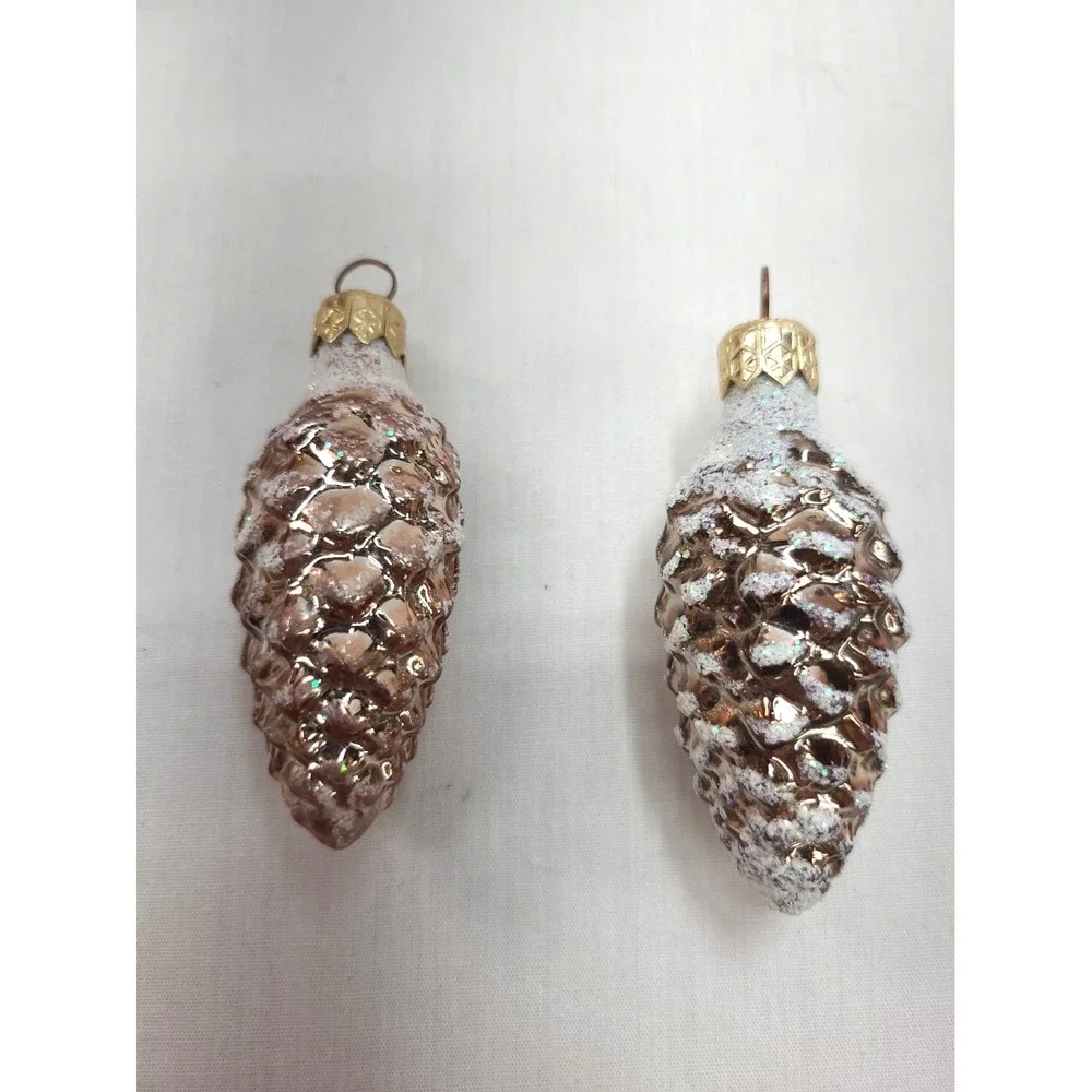 Vintage Pine Cone Christmas Ornaments Small Molded Mouth Blown Glass Lot of 9
